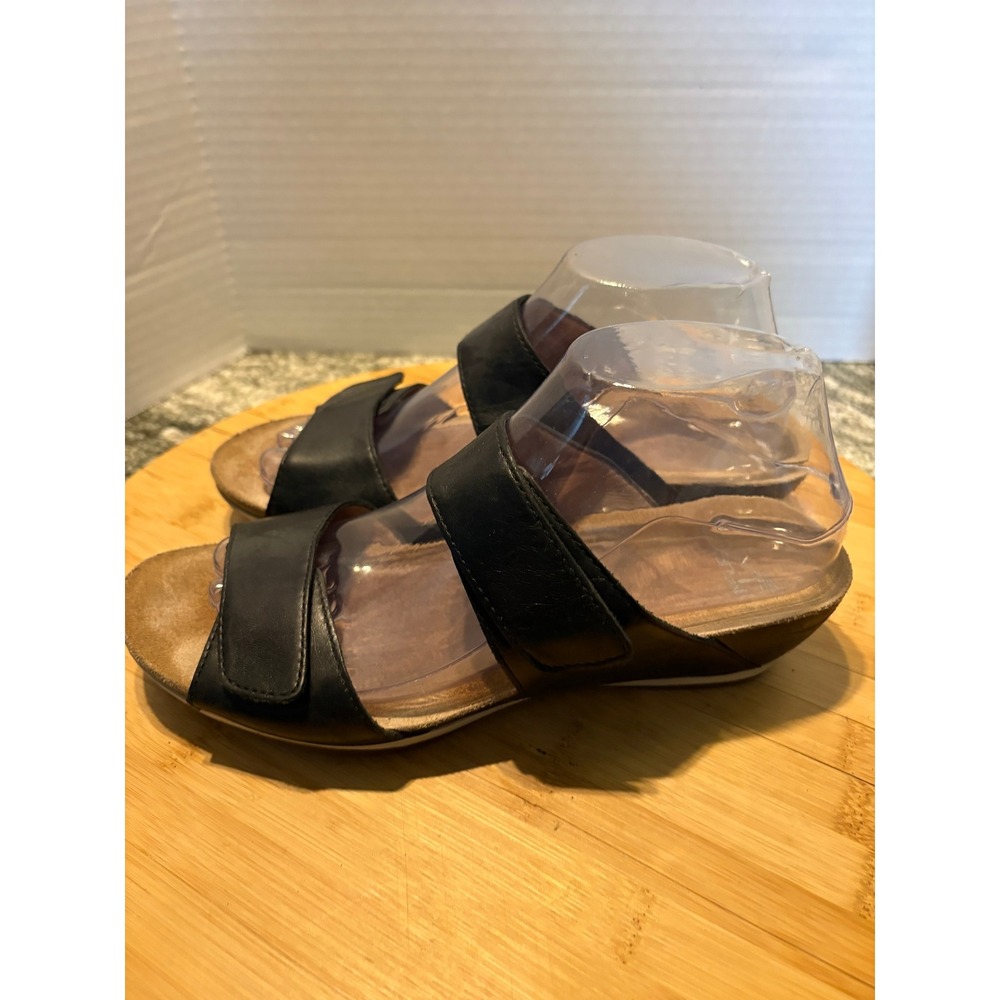 Dansko Women Black Leather Double Strap Slide Wedge Sandals Size 39 1525021200 - Picture 2 of 7